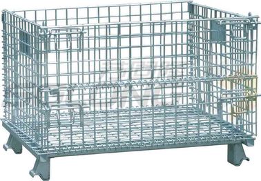 Foldable Galvanized Wire Container Storage Cages , Mobile Storage Cages With Side